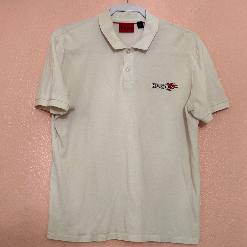HUGO Off-White Polo Shirt with Logo